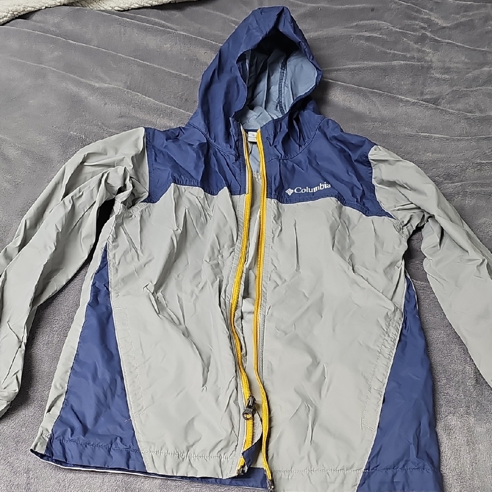 Columbia Blue and Gray Raincoat Lightweight Hooded Design